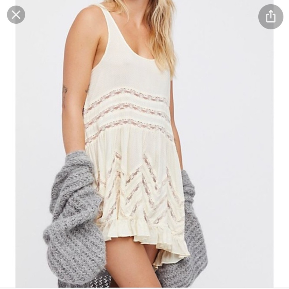 FP voile lace trapeze slip dress tunic top
